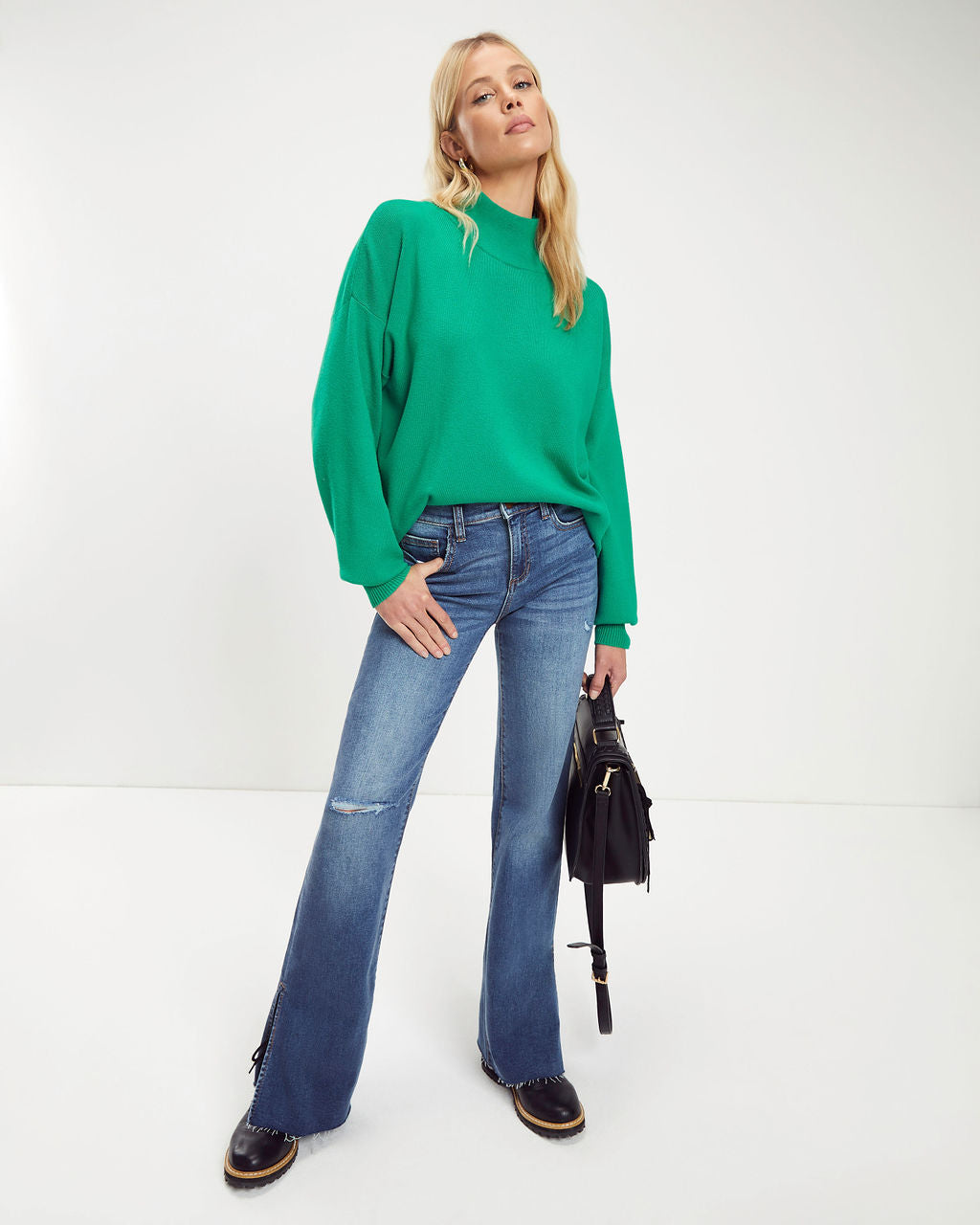 Parkin Mock Neck Knit Sweater - Kelly Green