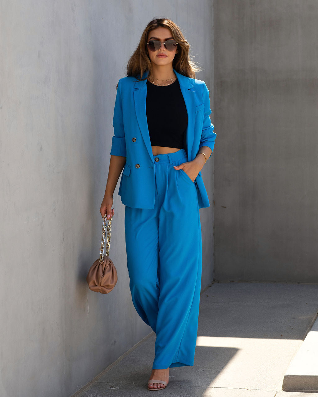 Long Shot Pocketed Blazer - Aqua Blue