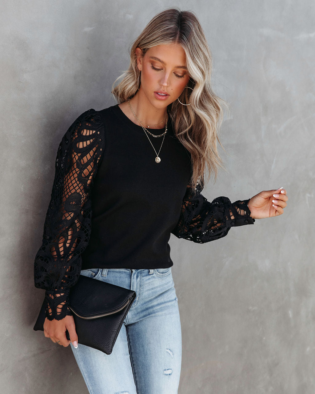 Time For Tea Crochet Lace Top - Black