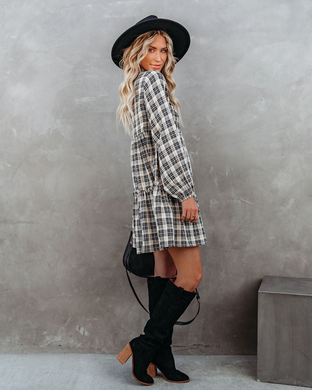 Urika Cotton Blend Plaid Babydoll Dress