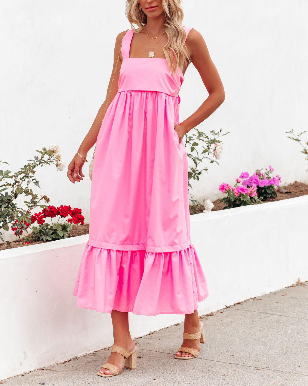 Evita Pocketed Midi Dress - Bubblegum Pink - FINAL SALE