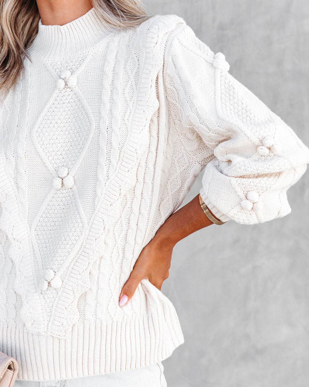 Chantel Cable Knit Pullover Sweater - Ivory - SALE