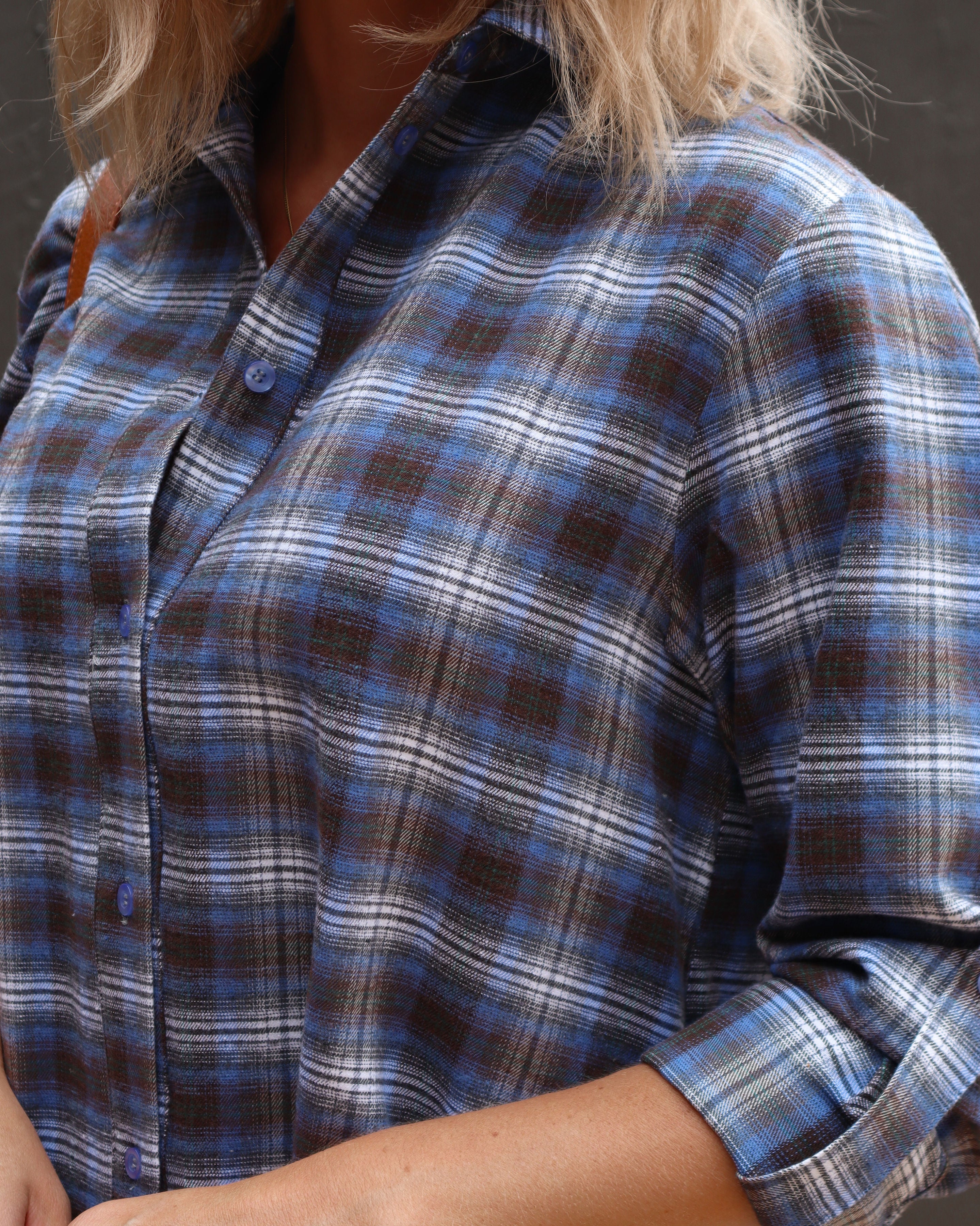 Averie Plaid Pocketed Shirt Dress - Blue