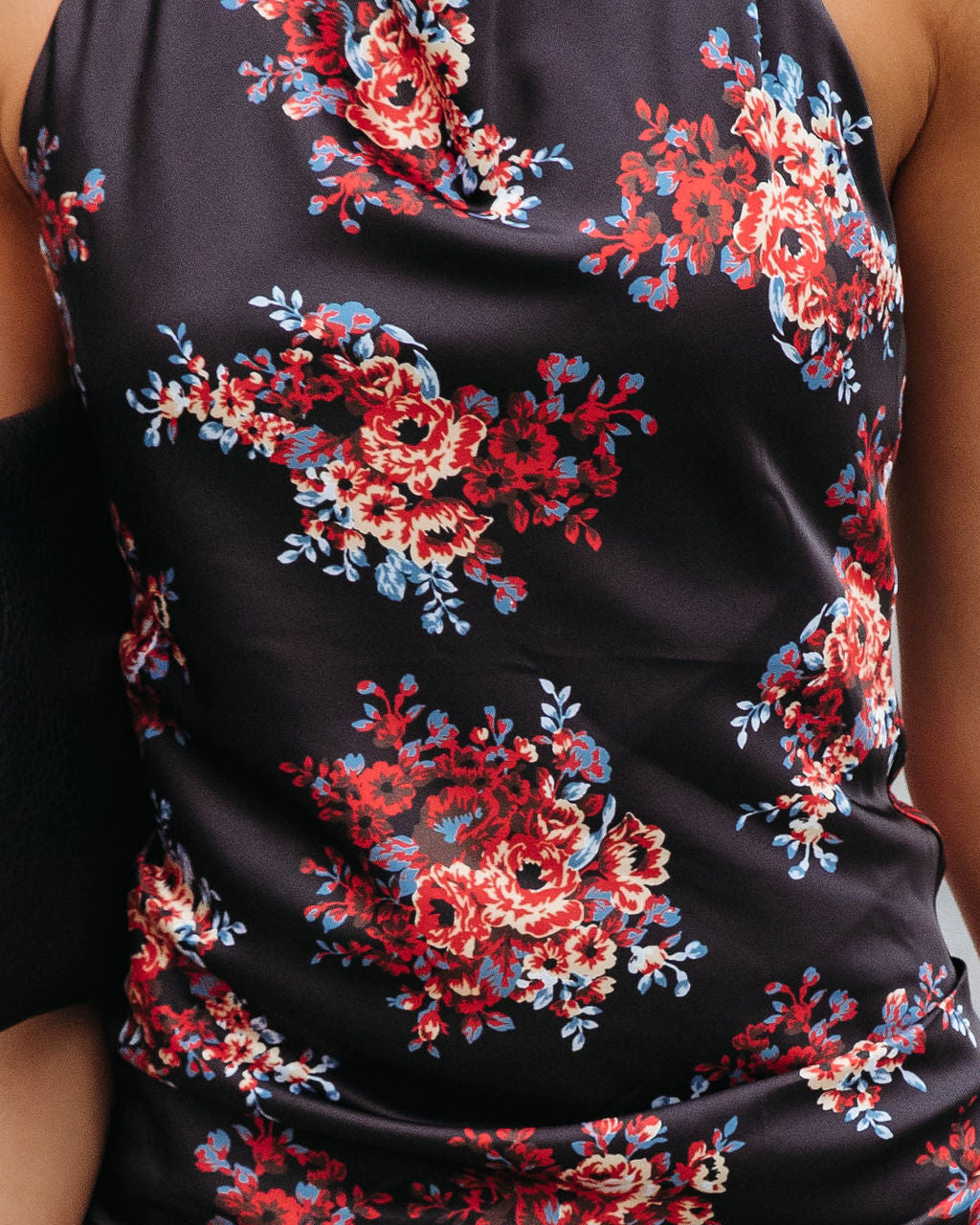 Mandie Satin Floral Asymmetrical Midi Dress