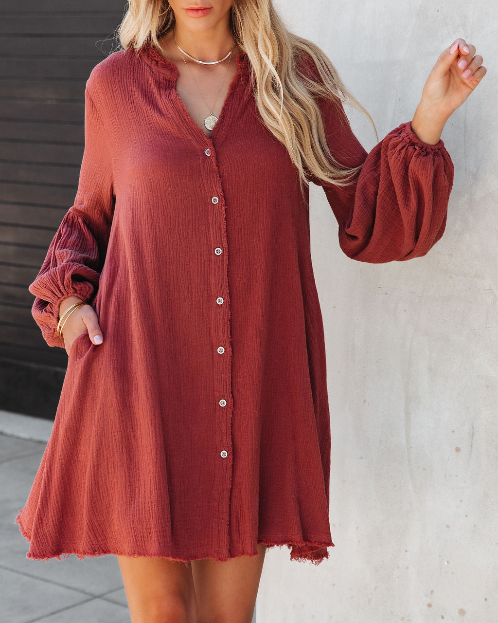 Blakeley Cotton Pocketed Button Down Shirt Dress - Clay