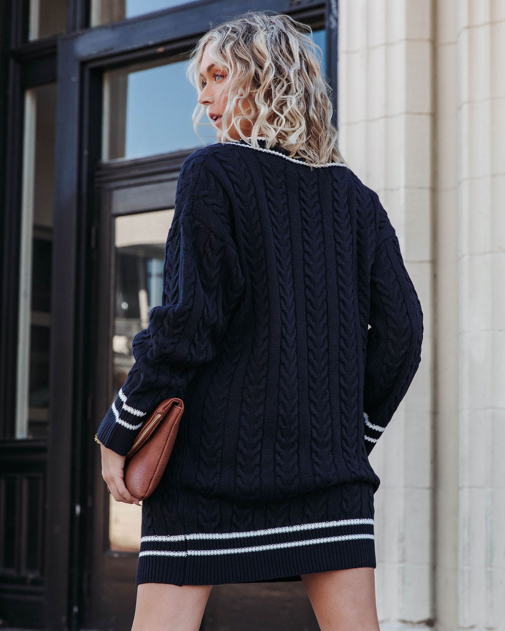 Best Of Me Cable Knit Sweater Dress - Navy
