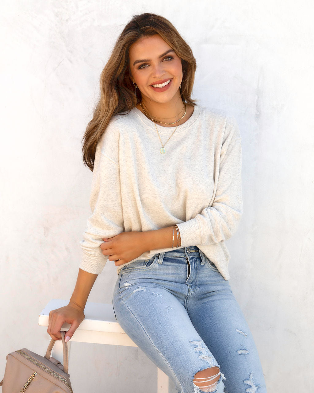 Tropez Waves Pullover Sweater - Heather Grey - FINAL SALE