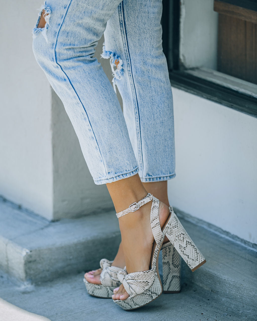 Poppy Heeled Python Platform Sandal - Beige - FINAL SALE