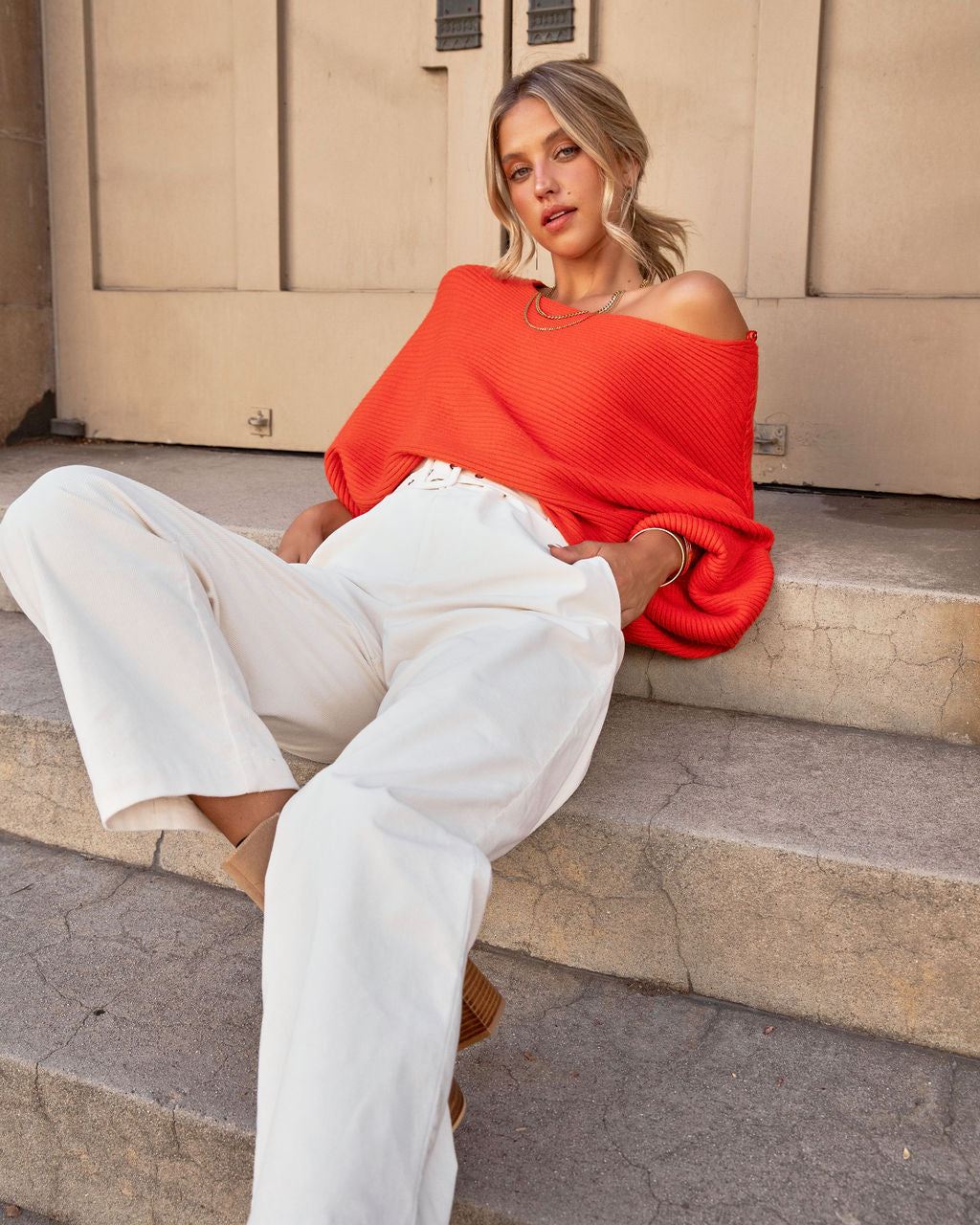 Normandie Knit Boat Neck Pullover Sweater - Poppy