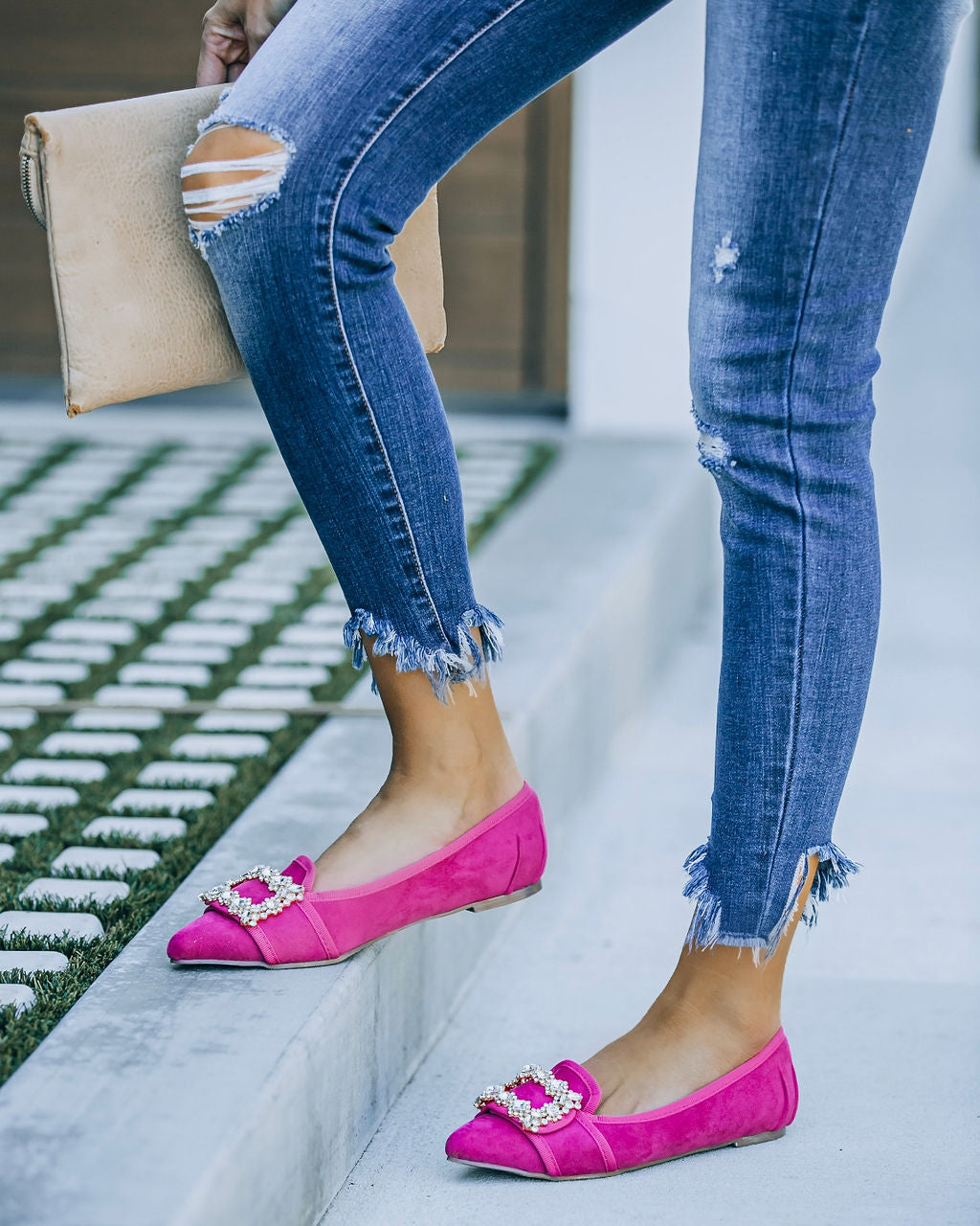 Vanderpump Embellished Faux Suede Flats - Pink