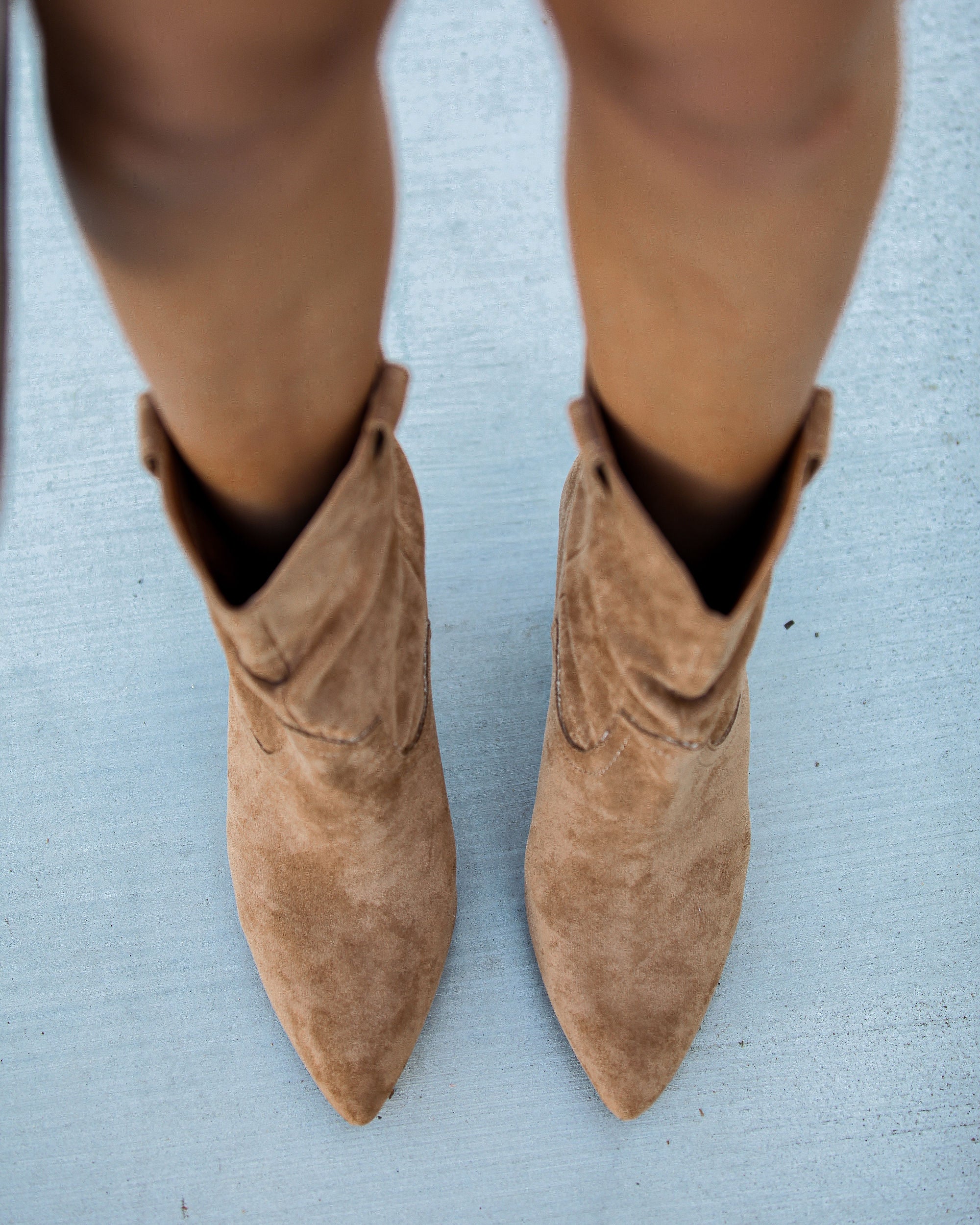 Dev Faux Suede Heeled Bootie - Tan