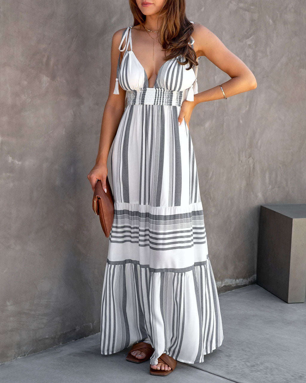 Evaluna Striped Tassel Tie Maxi Dress - FINAL SALE