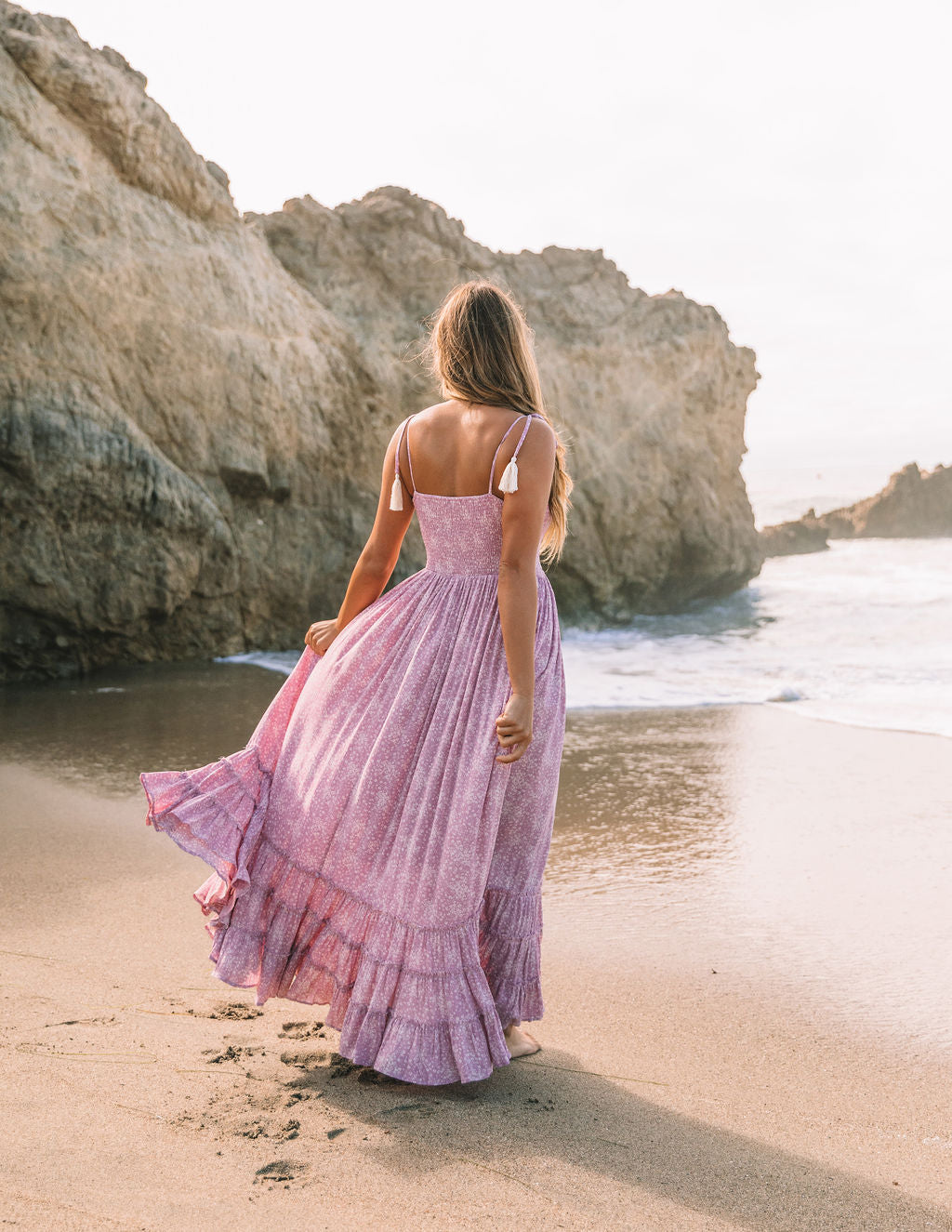 Bradlea Smocked Tassel Tie Maxi Dress - Lilac - SALE