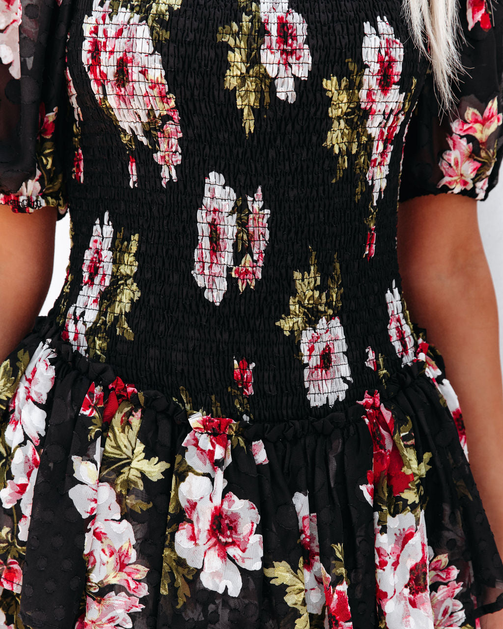 Ready For Romance Embossed Smocked Floral Mini Dress - FINAL SALE