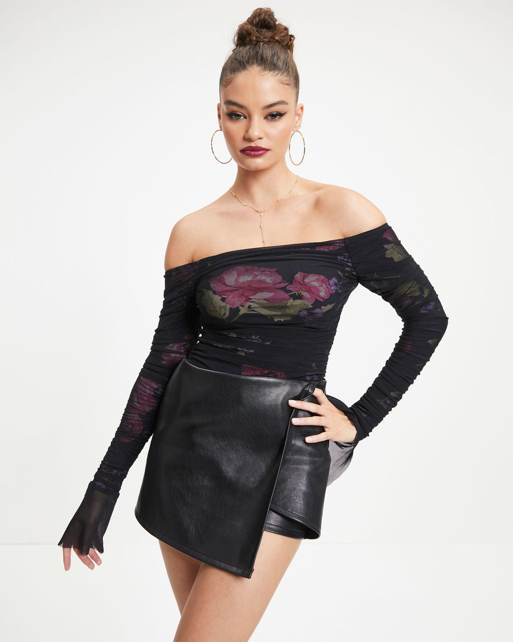 Keep A Secret Sheer Floral Off The Shoulder Top - Black