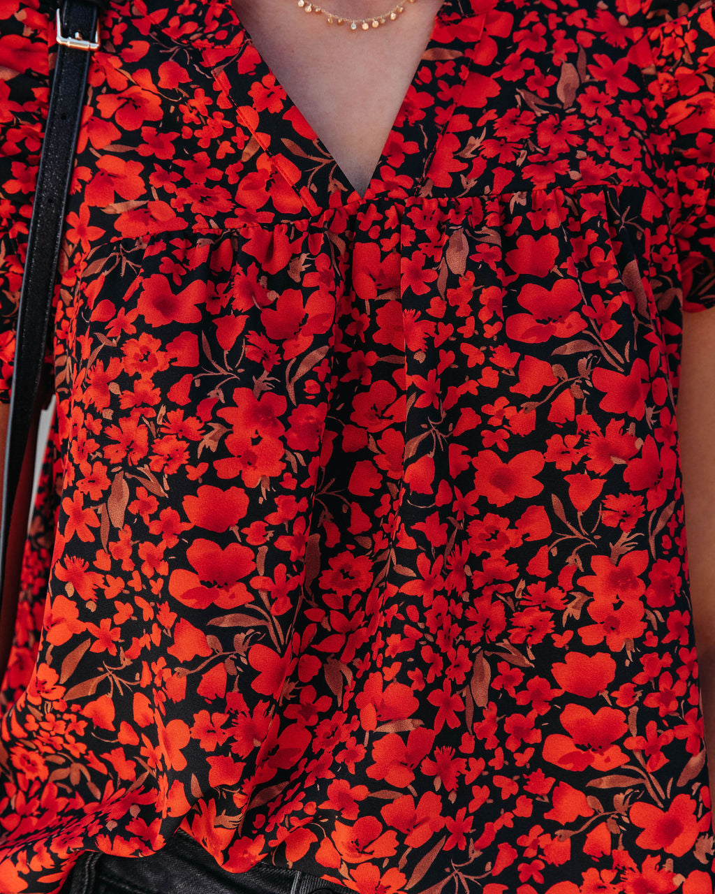 Poppy Fields Ruffle Sleeve Top - Red