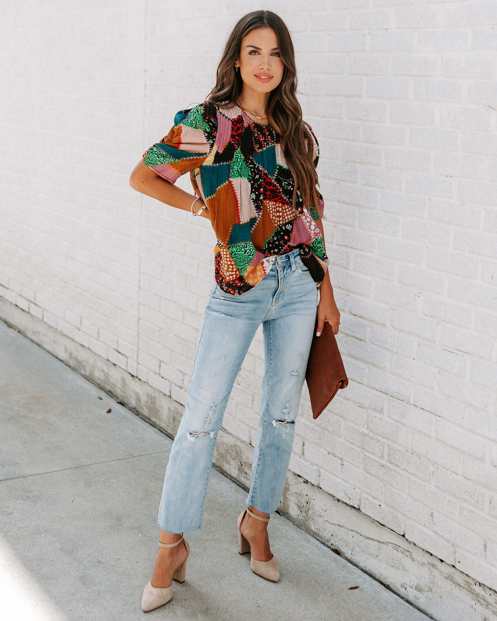 Sally Patchwork Puff Sleeve Top