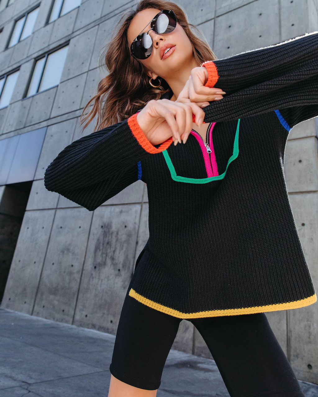 On Another Level Knit Half Zip Pullover Sweater - Black