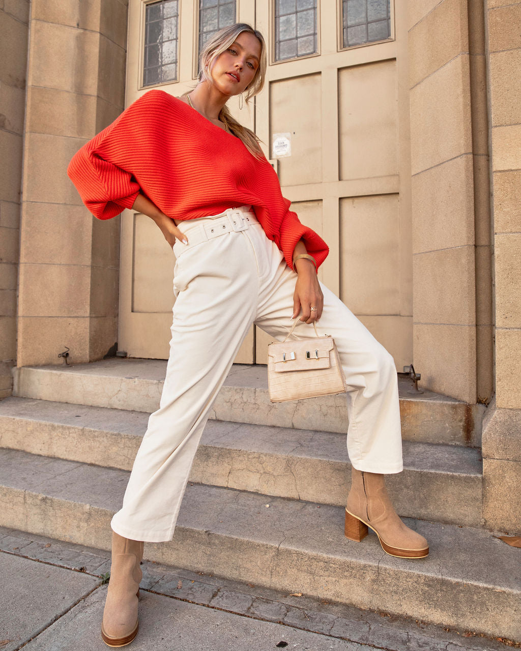 Normandie Knit Boat Neck Pullover Sweater - Poppy