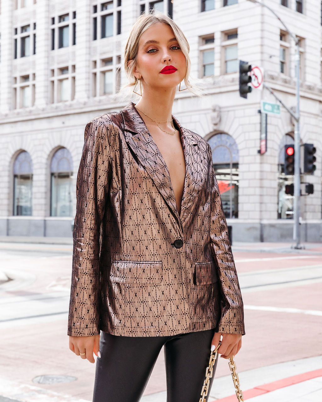 Thrill Seeker Metallic Pocketed Blazer - Bronze