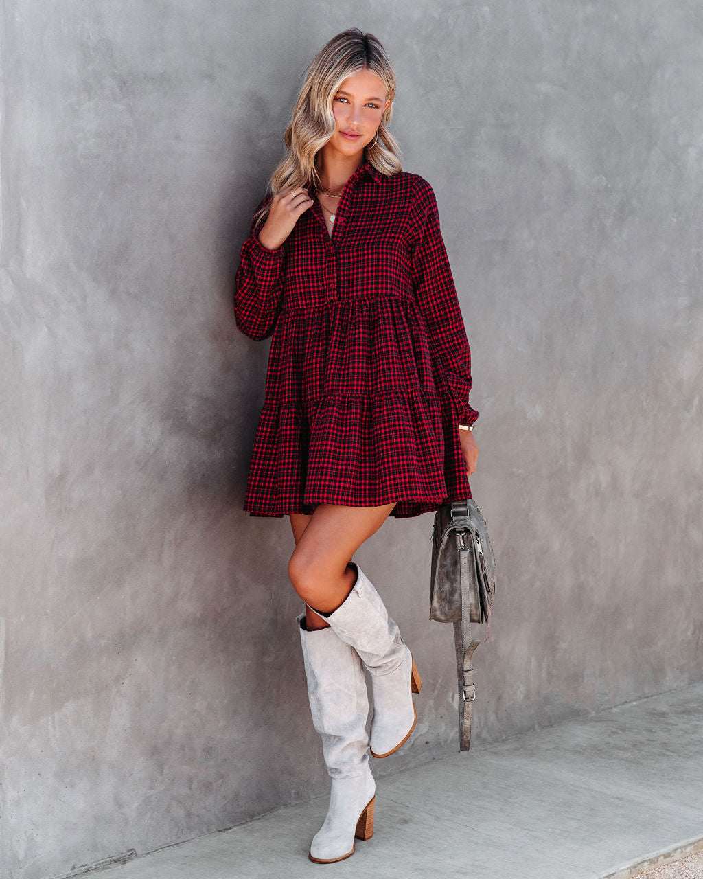 Brittany Plaid Tiered Mini Dress