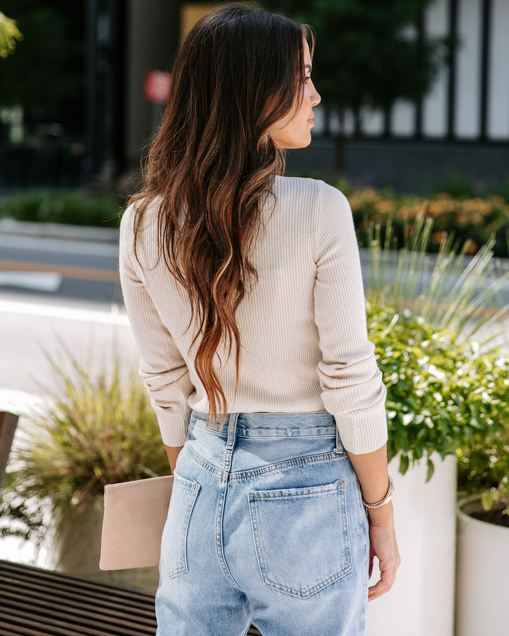 Tell Me About It Ribbed Mock Neck Long Sleeve Top - Oatmeal - FINAL SALE