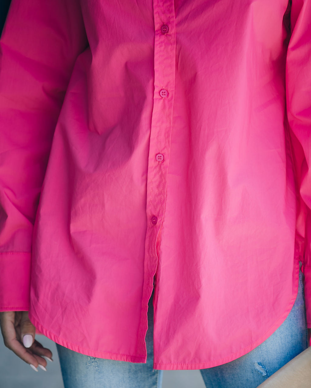 Leslie Button Up Cotton Top - Hot Pink - FINAL SALE