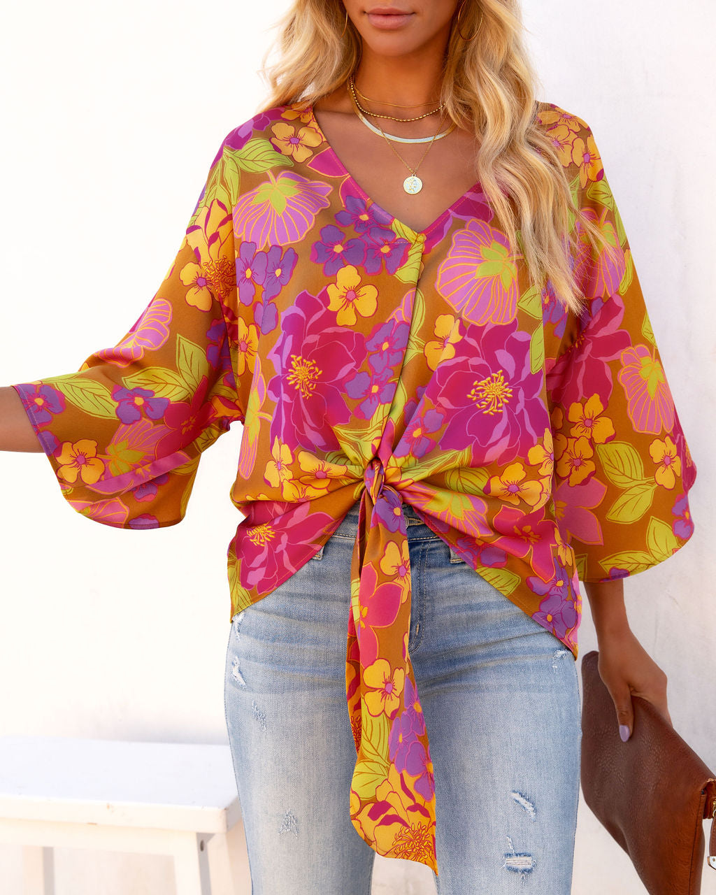 Maui Vibes Satin Front Tie Top - FINAL SALE