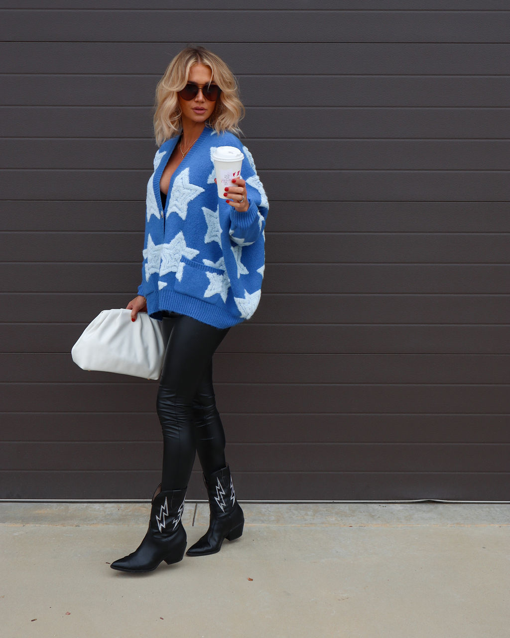 Chasing The Stars Pocketed Oversized Cardigan - Blue