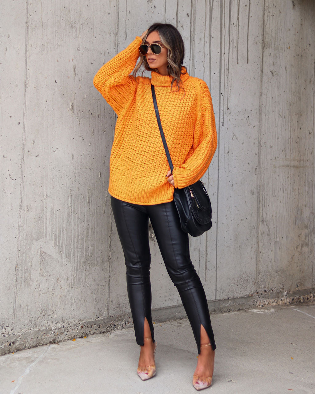 Connie Turtleneck Knit Sweater - Tangerine