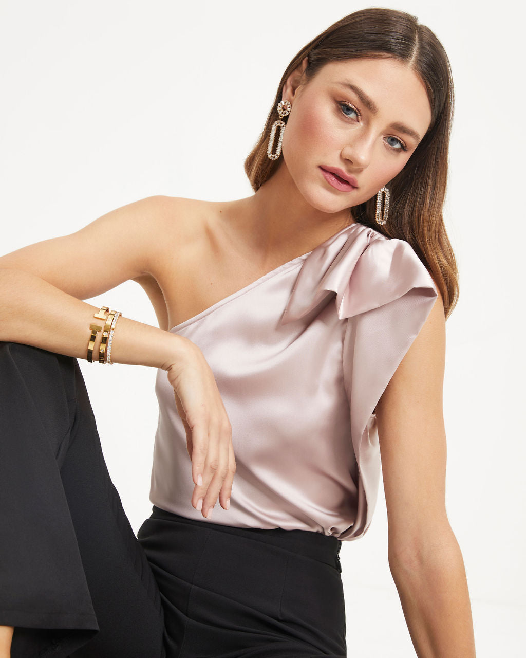 Malani Satin One Shoulder Top - Champagne