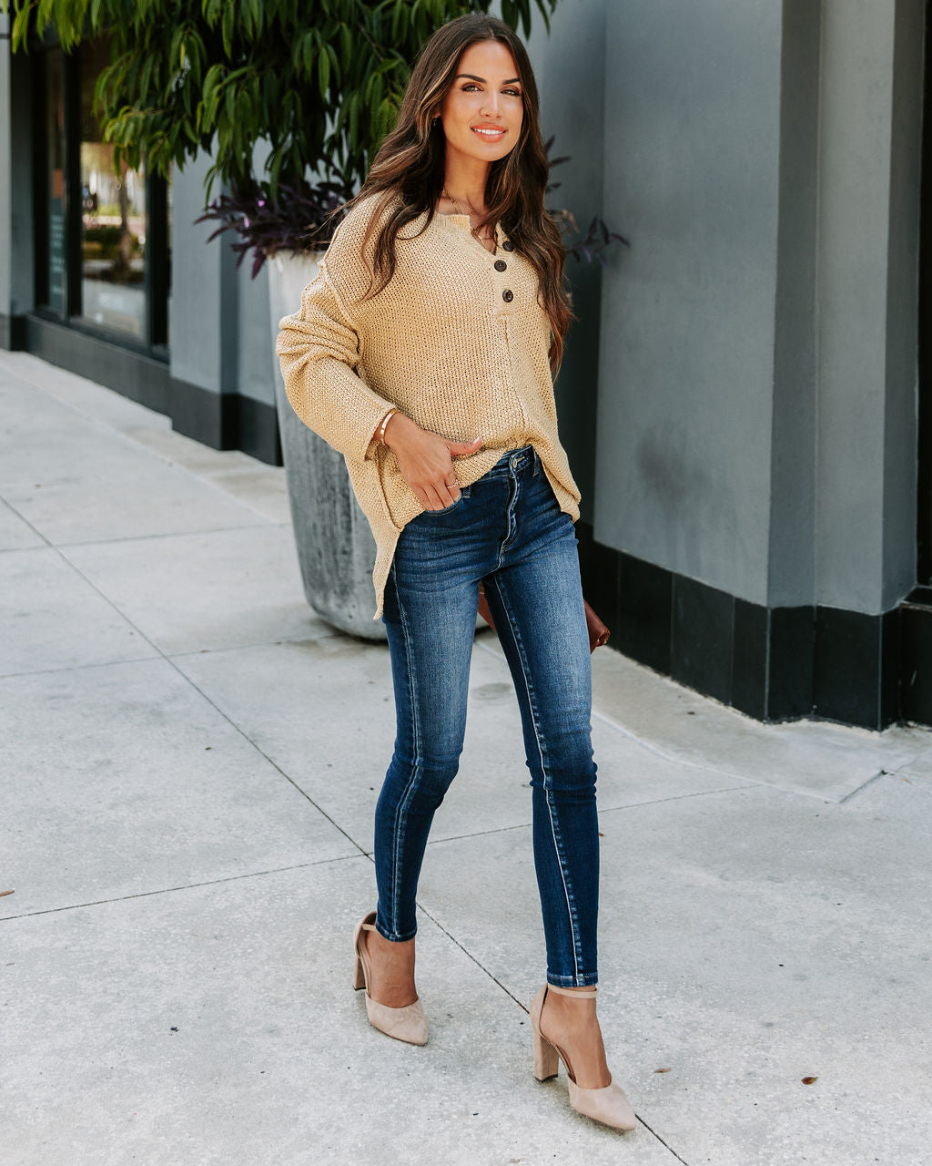 Stacey Knit Henley Sweater - Lemon