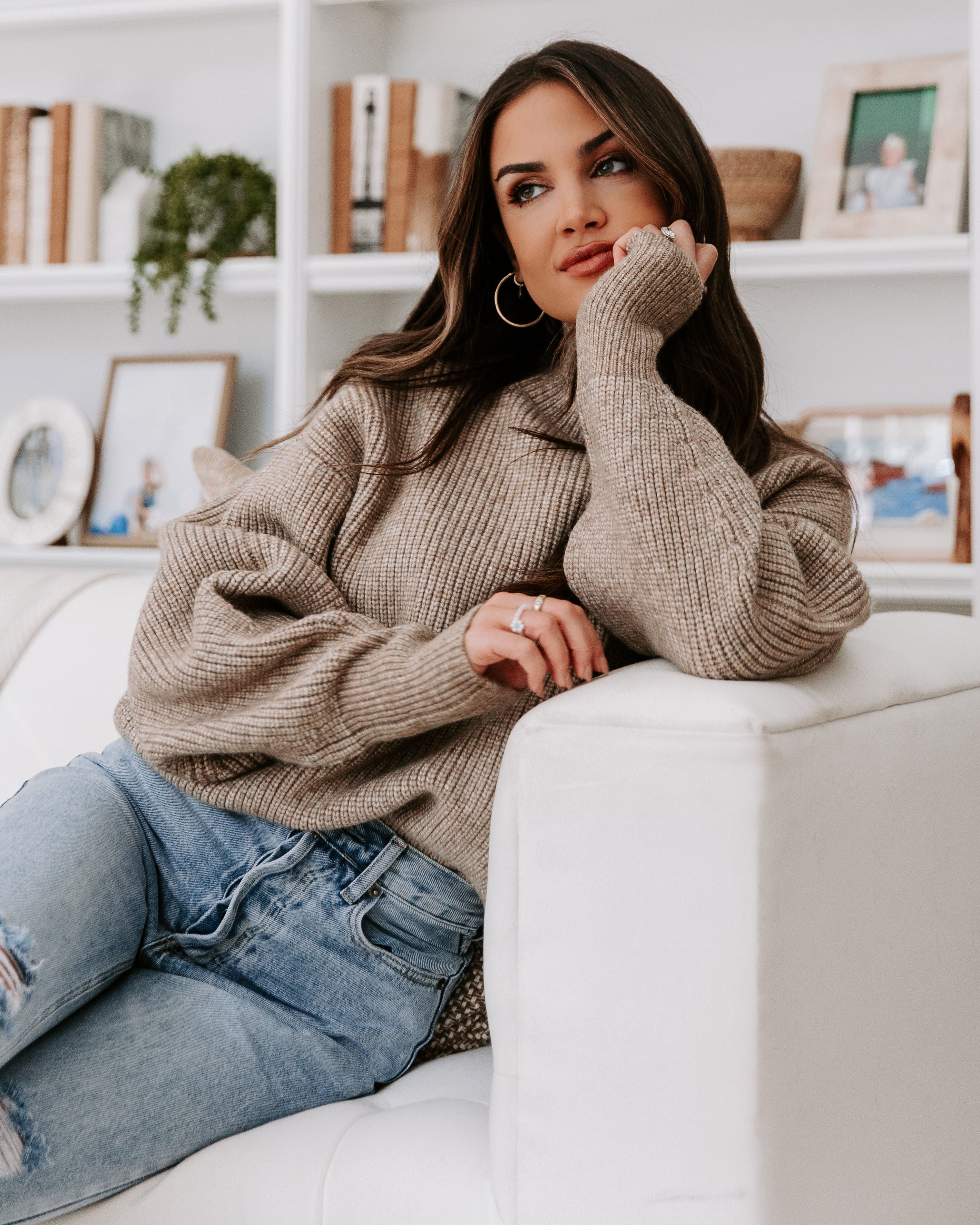 Khloe Knit Mock Neck Pullover Sweater - Taupe