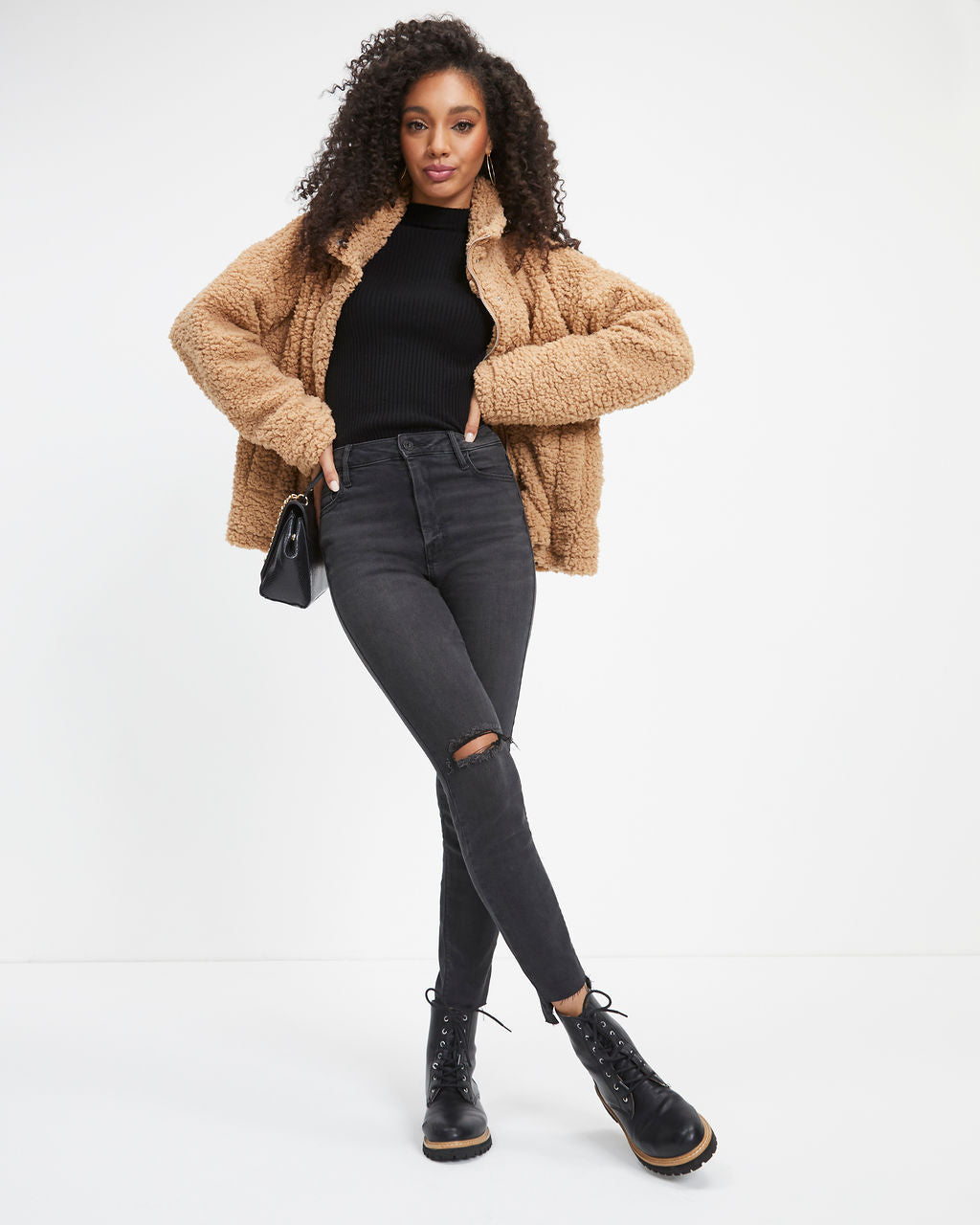 Cabin Dates Pocketed Teddy Jacket - Camel