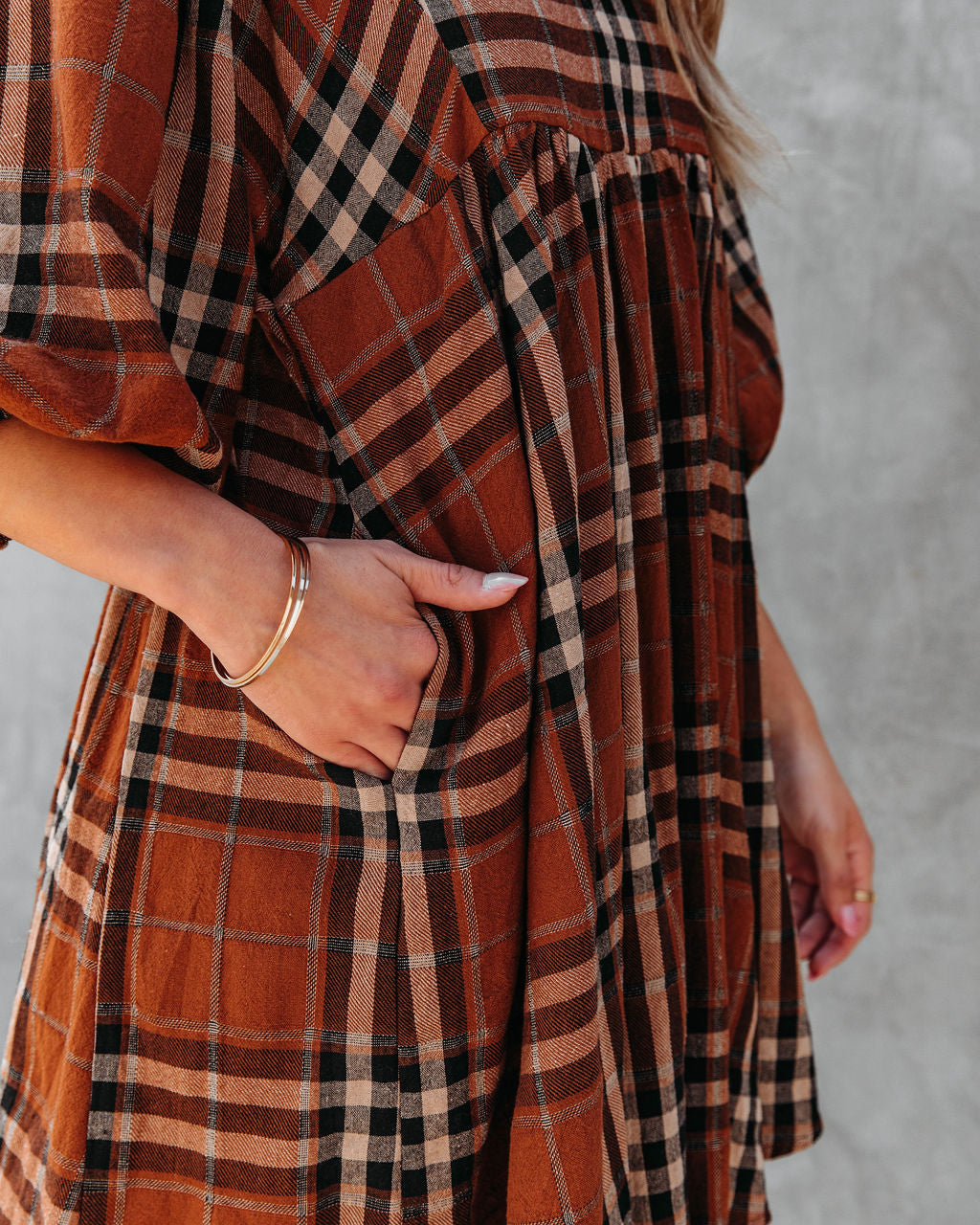 Delightful Autumn Pocketed Babydoll Dress