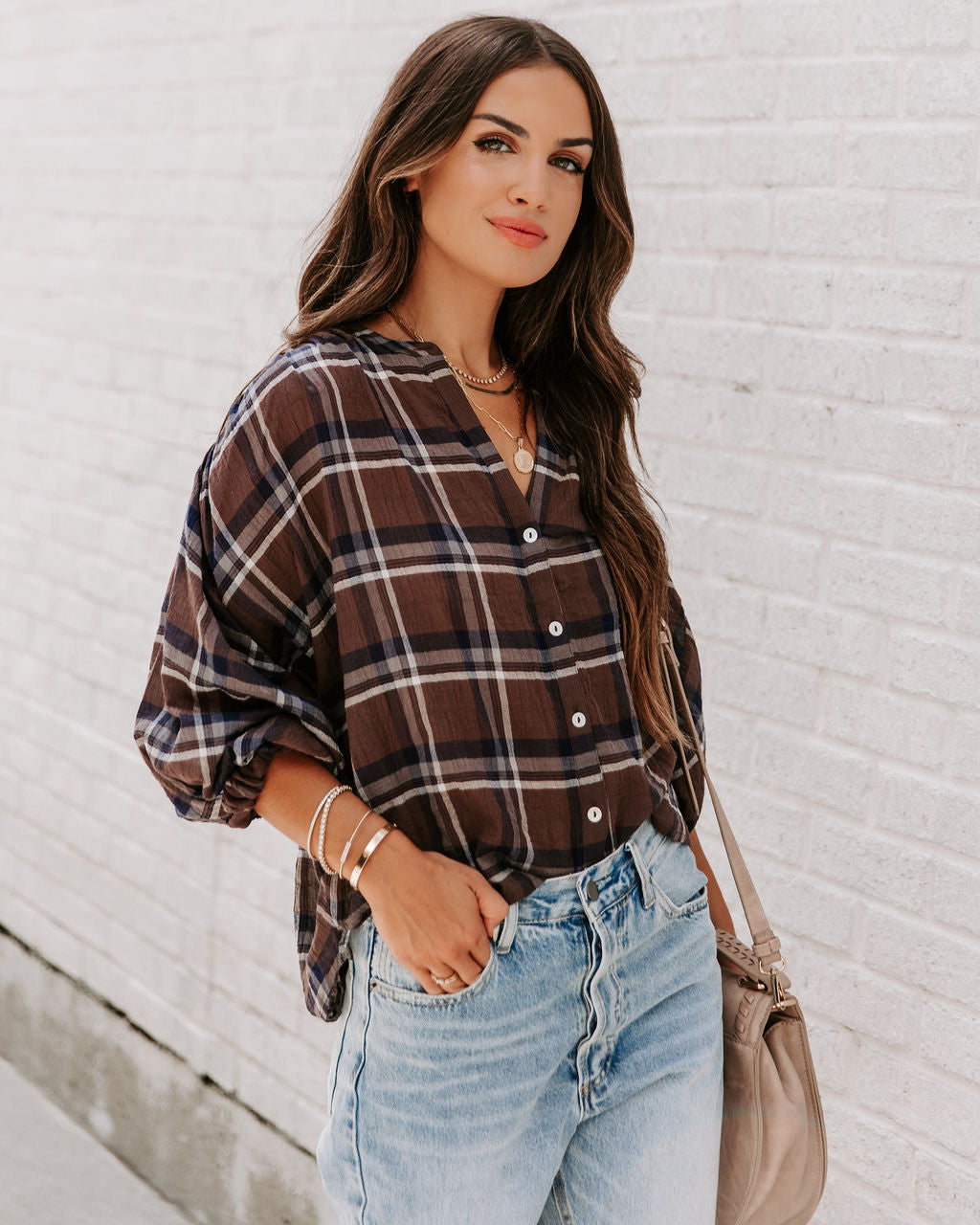 Williamsburg Cotton Plaid Button Down Top