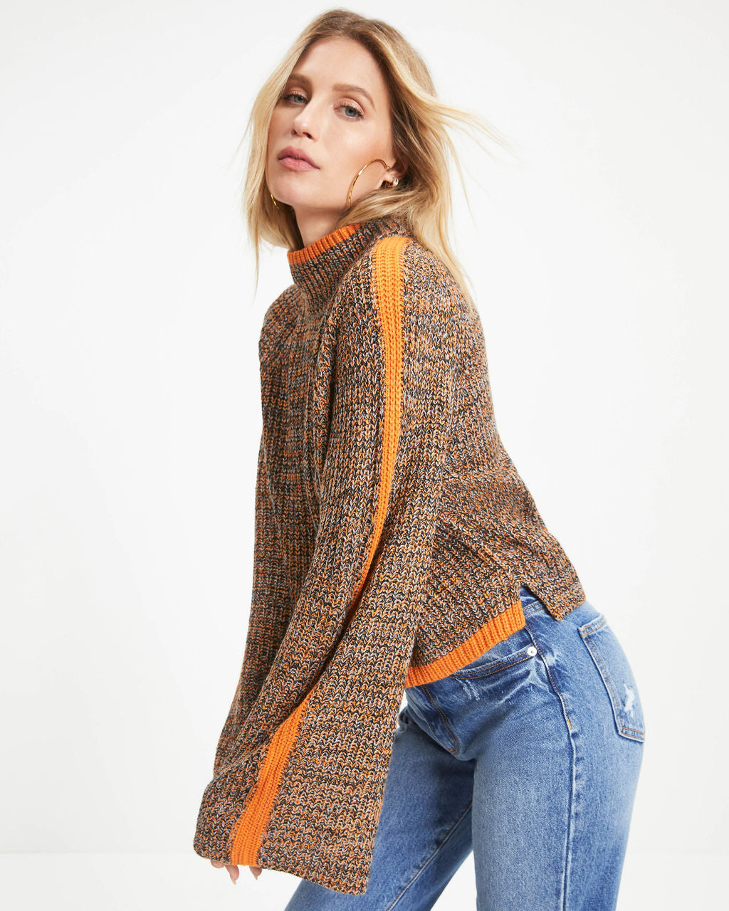 Michelle Mock Neck Pullover Sweater - Orange