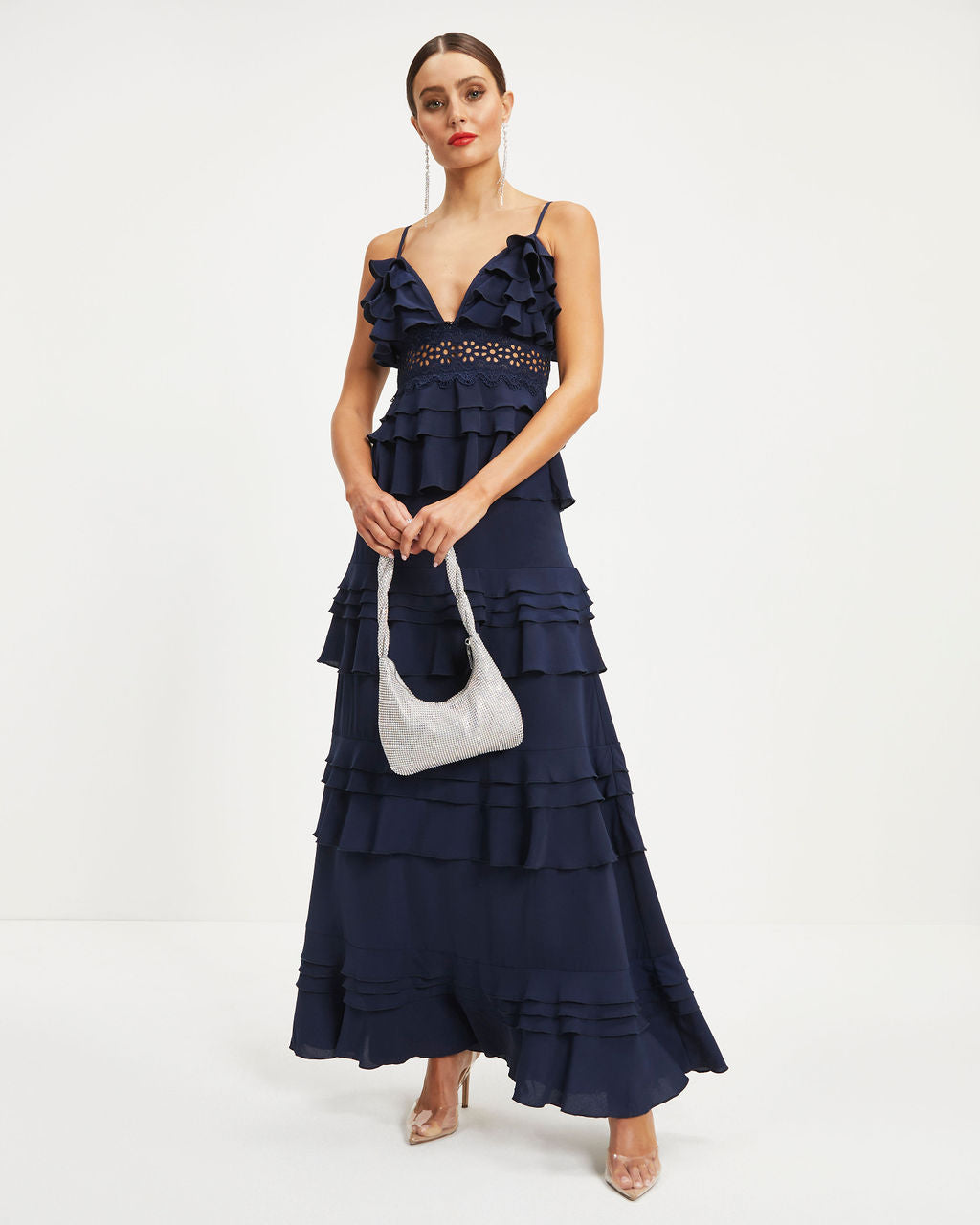 Beautiful Surprise Tiered Ruffle Maxi Dress - Navy