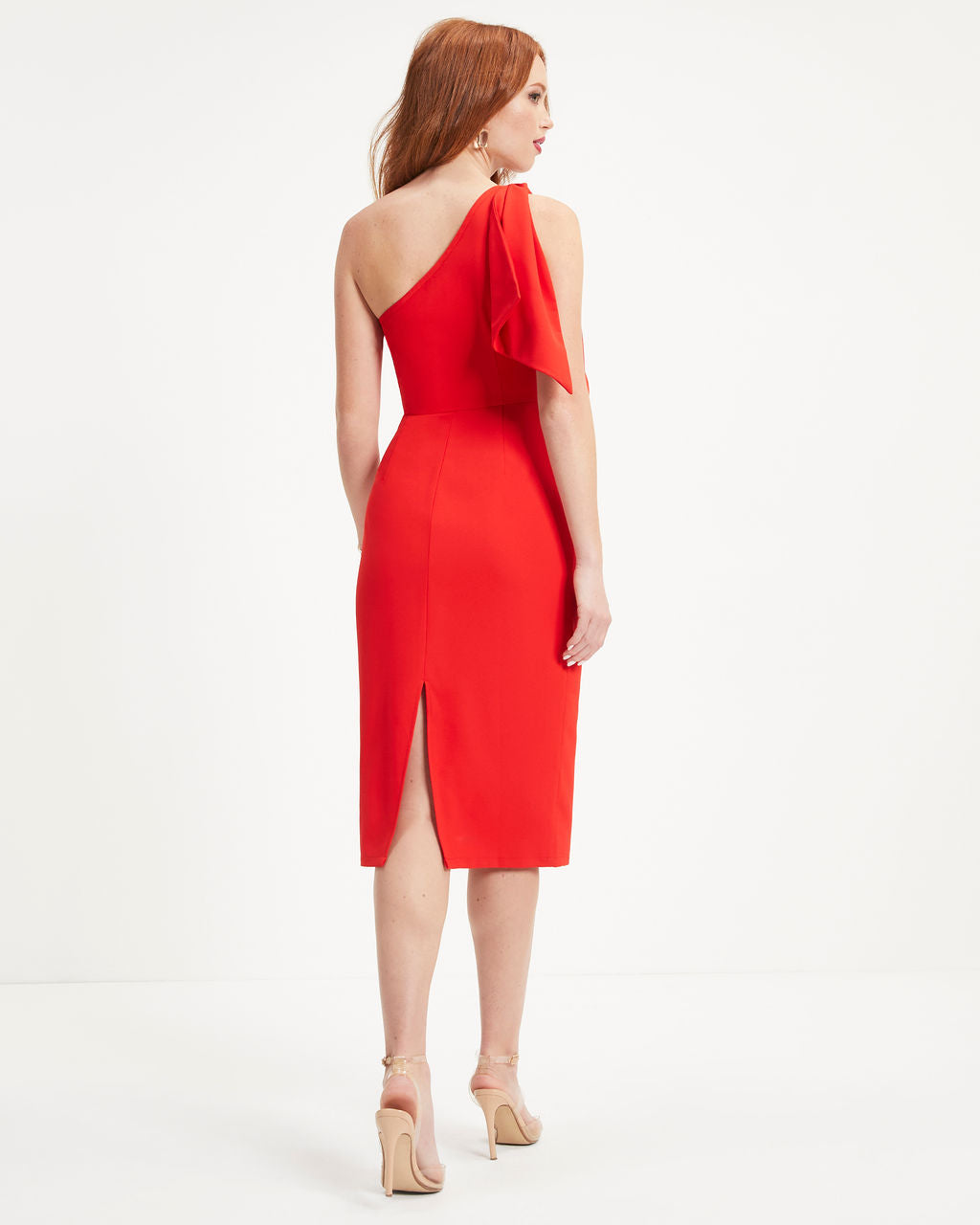 Harley One Shoulder Midi Dress - Red