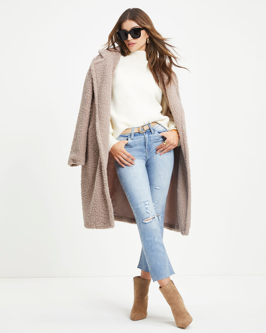 Theo Pocketed Teddy Coat - Stone