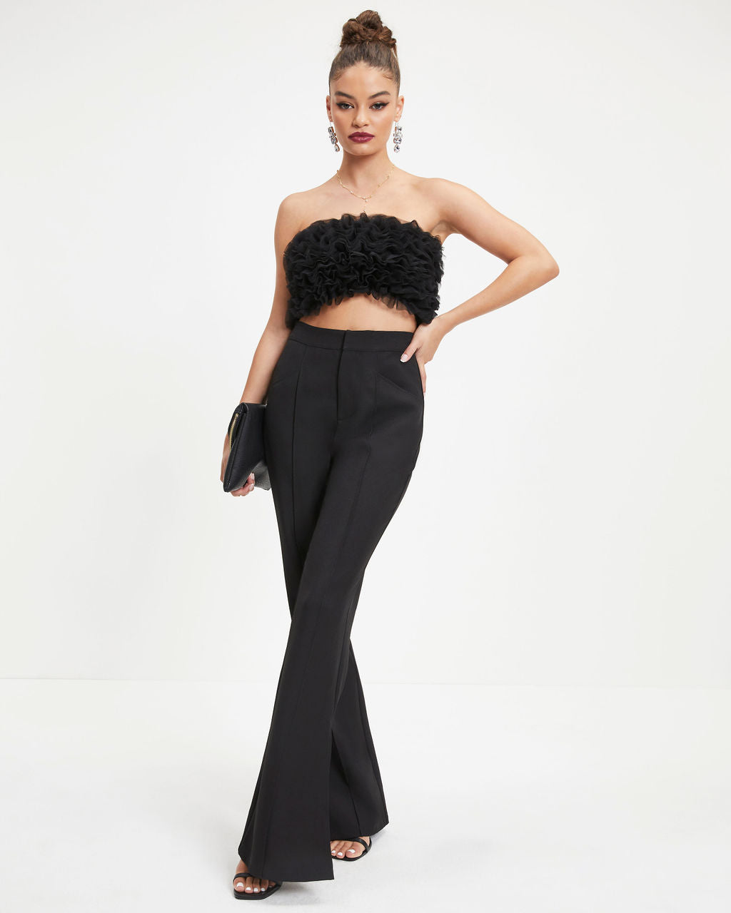 Black Swan Strapless Tulle Crop Top - Black