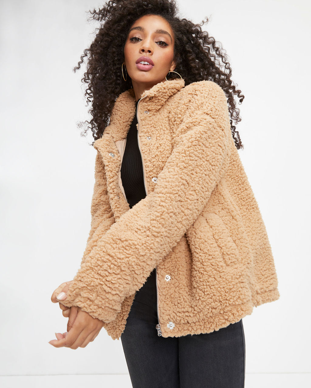 Cabin Dates Pocketed Teddy Jacket - Camel