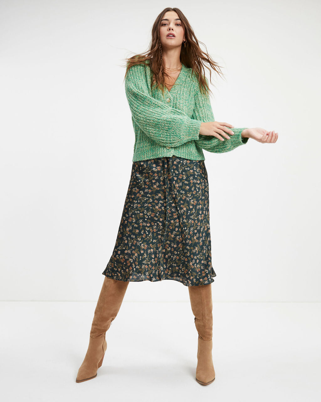 Ireland Knit Balloon Sleeve Cardigan - Green