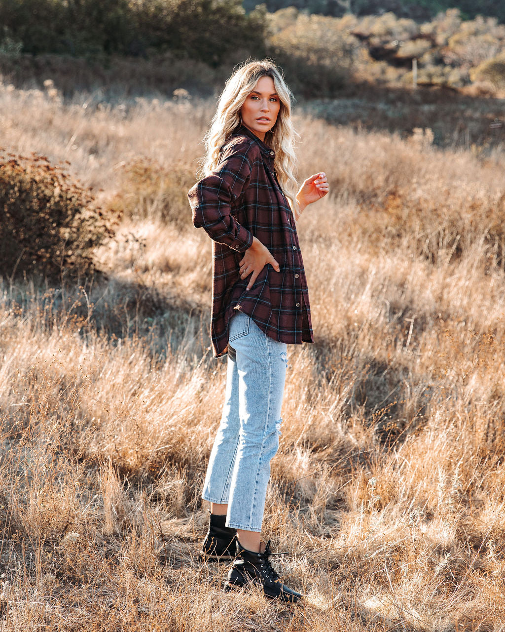 Anchorage Plaid Button Down Top - Chocolate