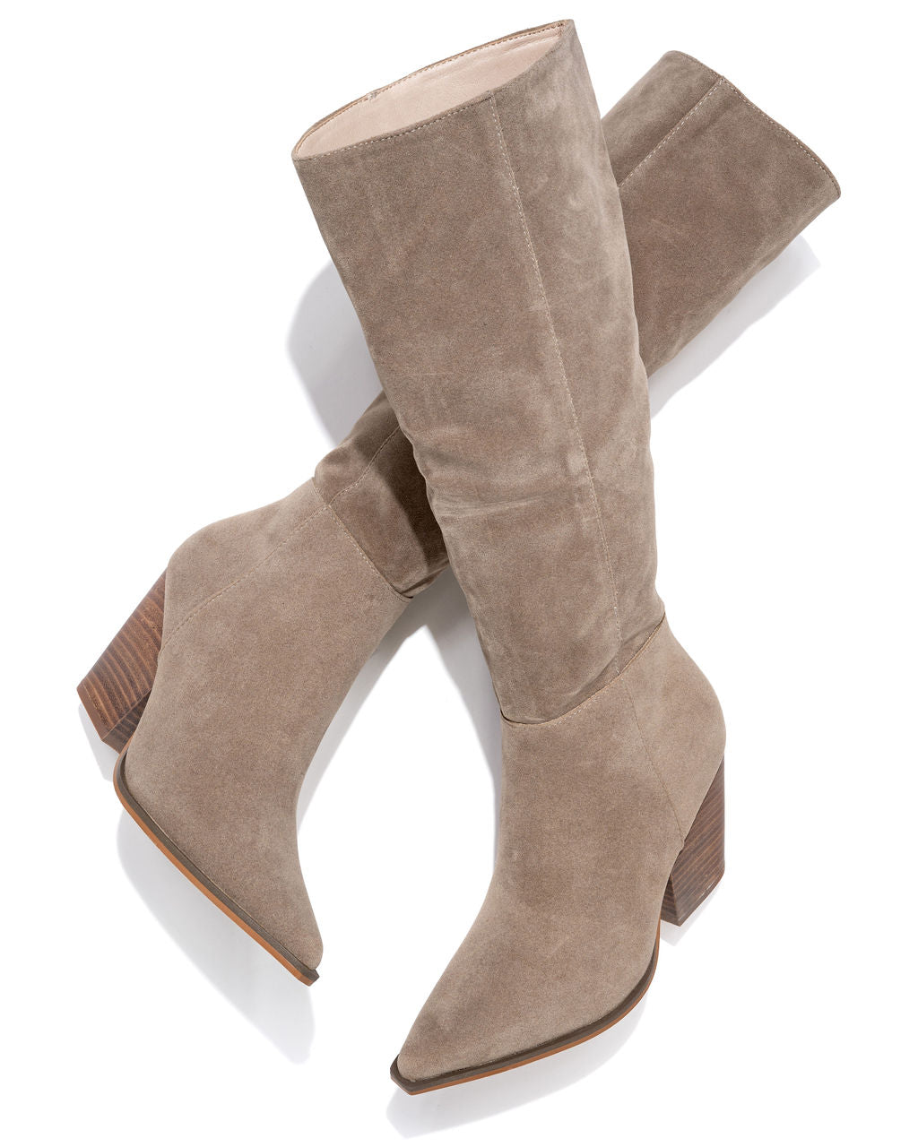 Bridget Faux Suede Heeled Boot - Latte