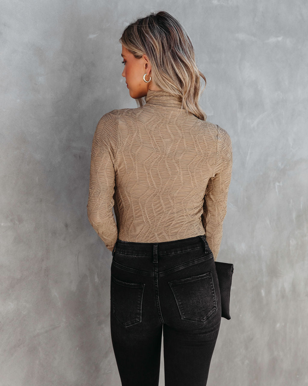 Aria Mock Neck Textured Top - Taupe