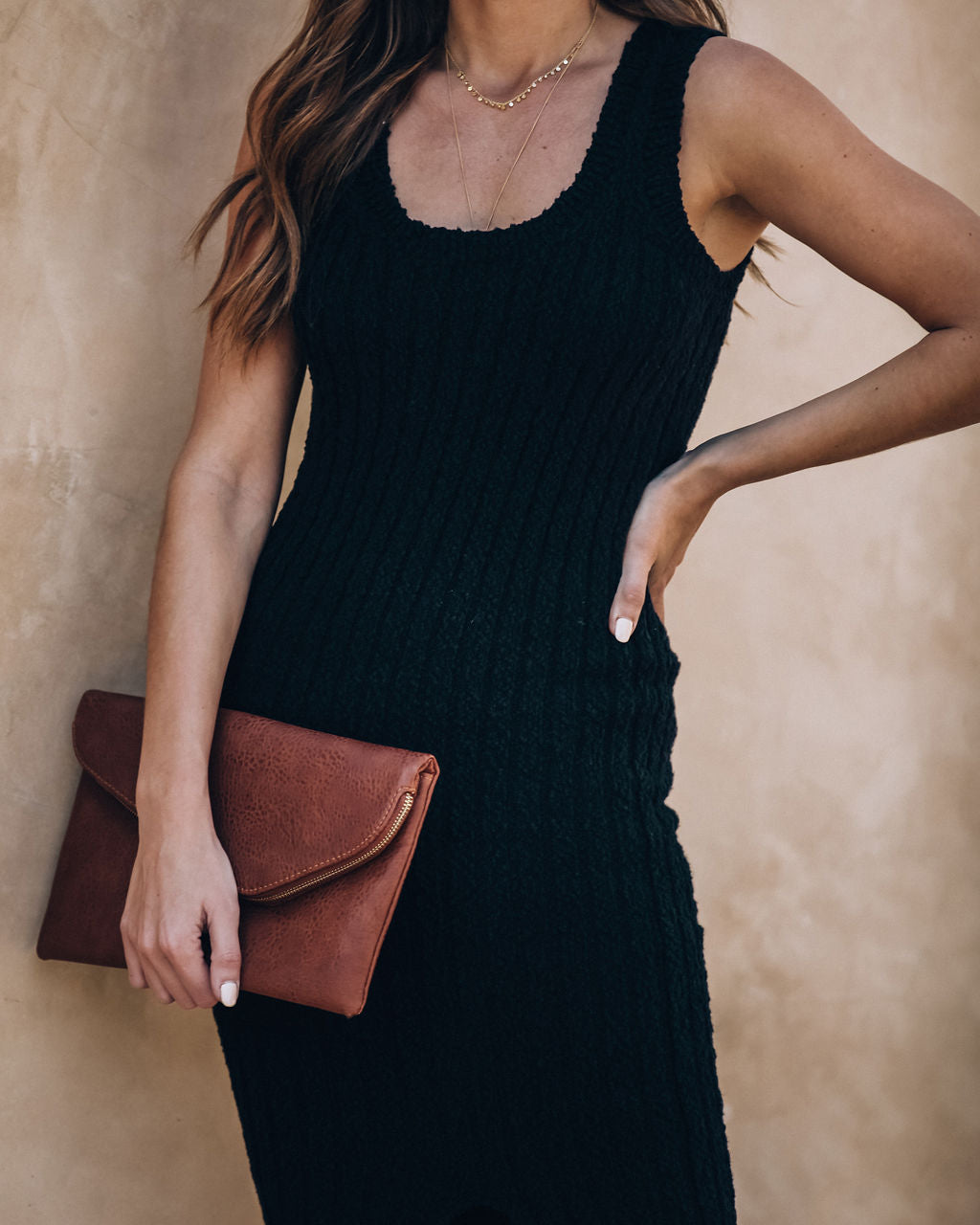 Desert Moon Cotton Ribbed Midi Dress - Black - FINAL SALE