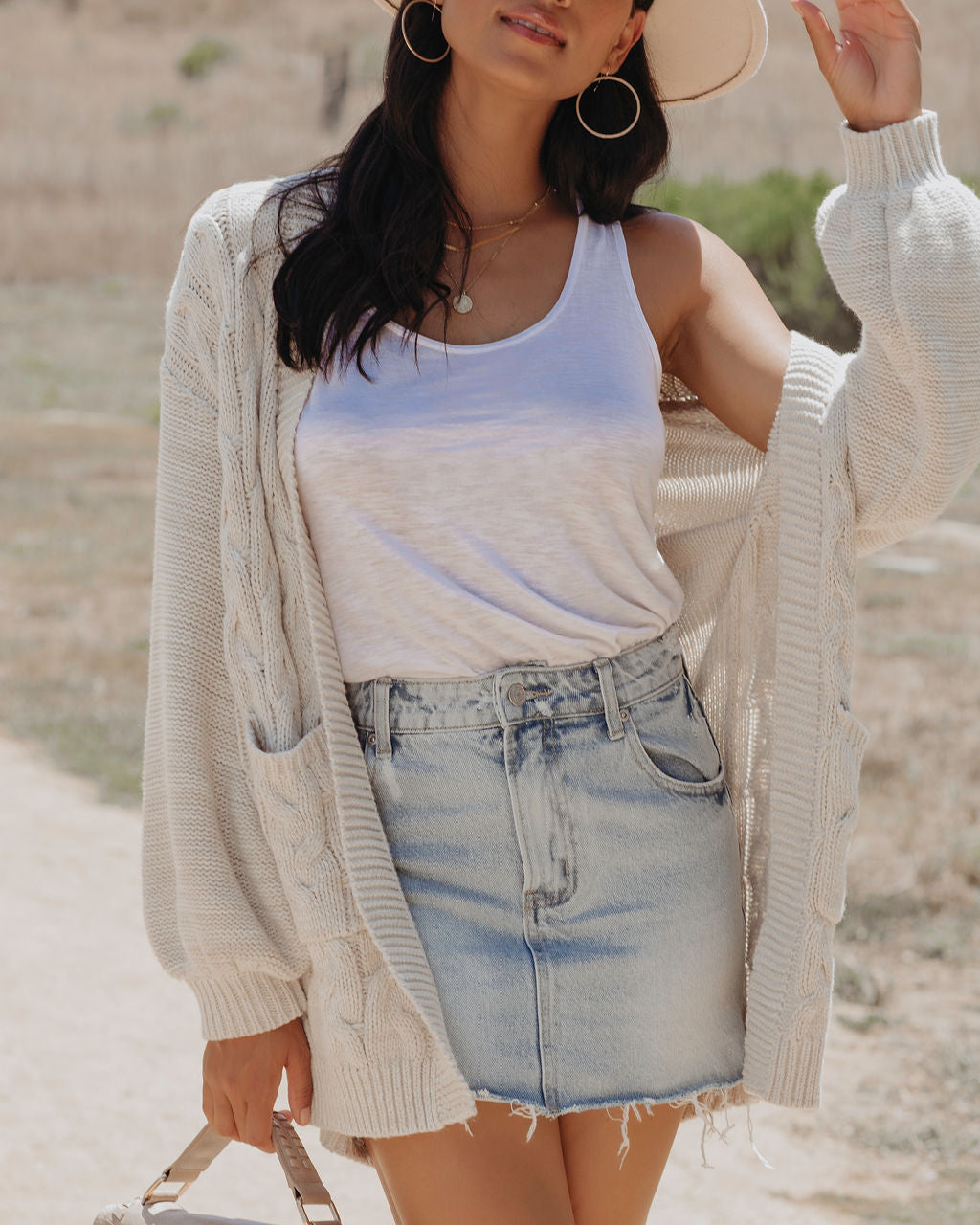 Cozy Up Cable Knit Pocketed Cardigan - Oatmeal - FINAL SALE