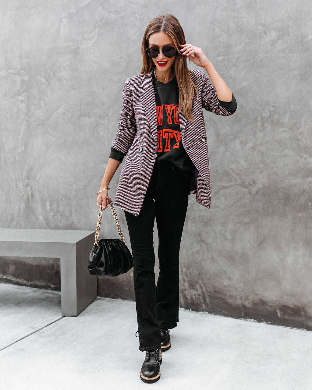 Good Catch Pocketed Checkered Blazer