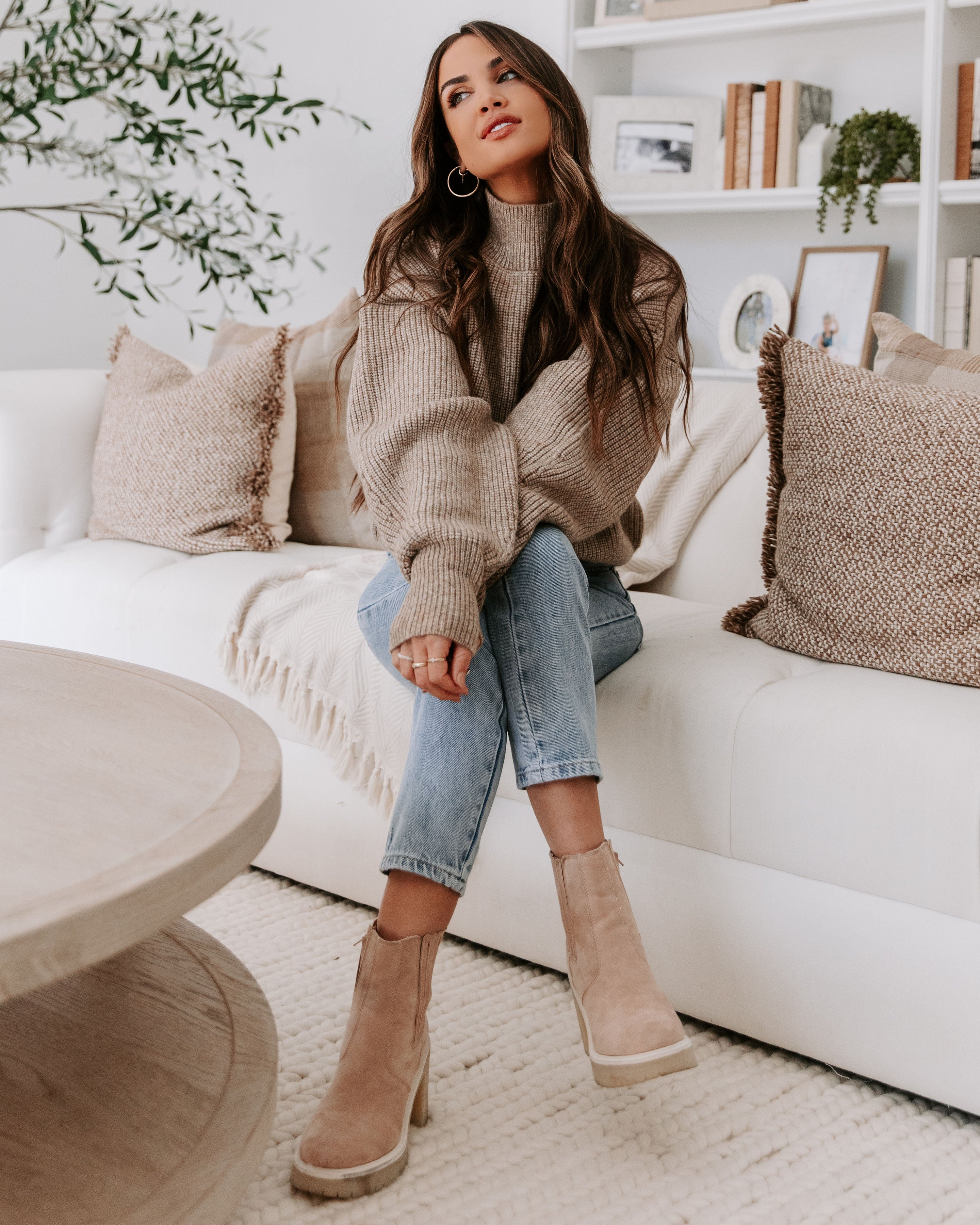 Khloe Knit Mock Neck Pullover Sweater - Taupe